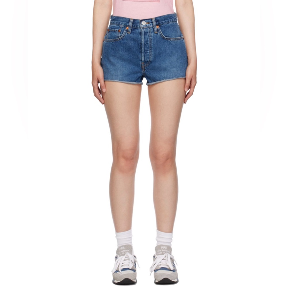 Re/Done High Waist Denim Shorts in Classic Blue